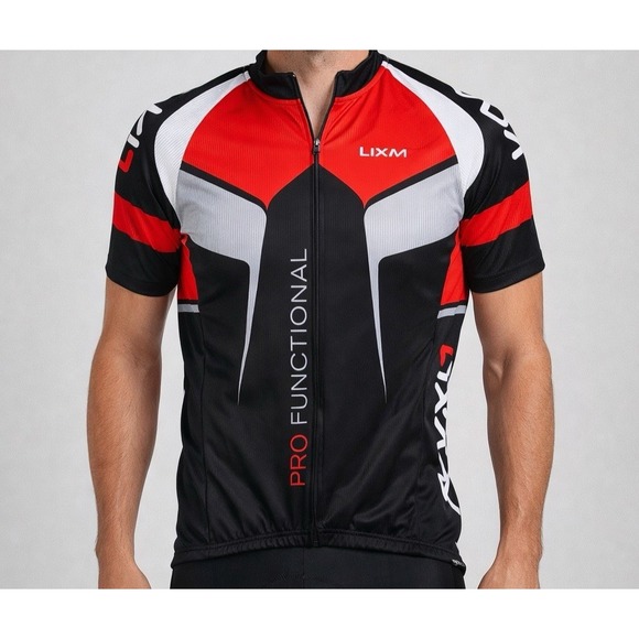 Lixada Other - Lixada Mens Pro Functional Cycling Jersey Red Black White Size EU S Small Zip Up